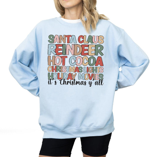 Christmas Favorites DTG Printed Christmas Sweatshirt or T-Shirt | Cute Holiday Graphic Tee | Pink Christmas Shirt