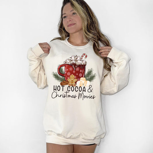 Christmas Movies DTG Printed Christmas Sweatshirt or T-Shirt | Cute Holiday Graphic Tee | Pink Christmas Shirt