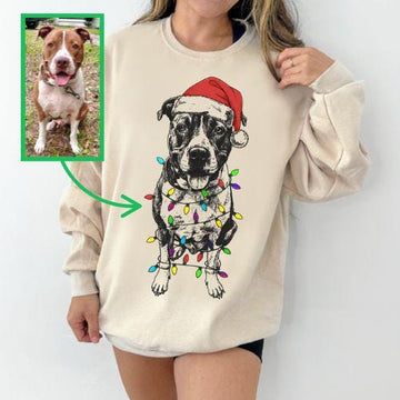 Custom Pet Christmas T-Shirt with Photo & Name DTG Printed | Personalized Pet Portrait Shirt | Custom Dog Cat Graphic Tee | Pet Lover Gift