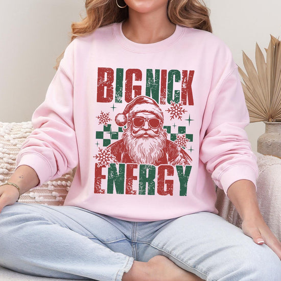 Big Nick Energy Christmas Sweatshirt and Hoodie, Retro Holiday Santa Sweatshirt, Merry Christmas Sweater, Christmas Santa Bow