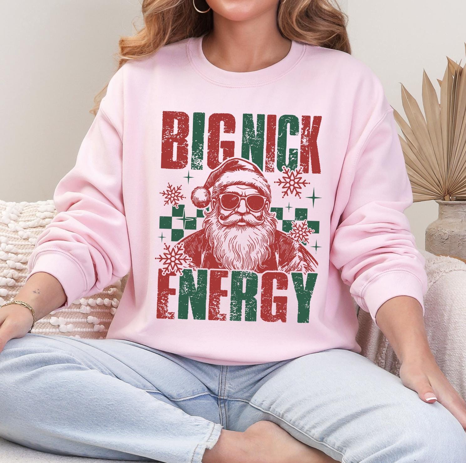 Big Nick Energy Christmas Sweatshirt and Hoodie, Retro Holiday Santa Sweatshirt, Merry Christmas Sweater, Christmas Santa Bow