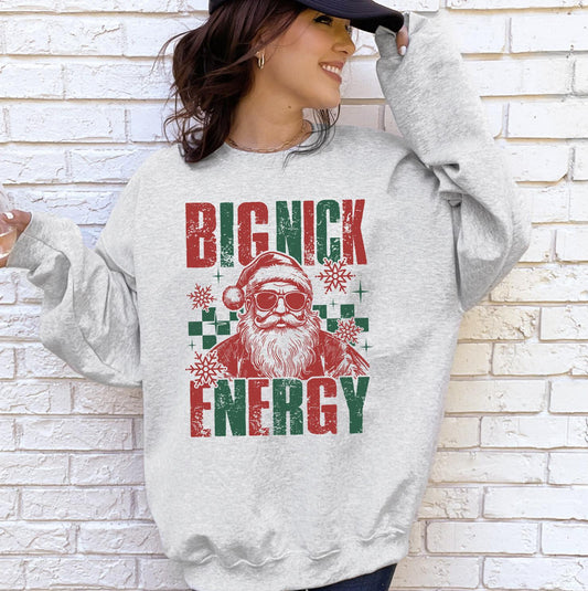 Big Nick Energy Christmas Sweatshirt and Hoodie, Retro Holiday Santa Sweatshirt, Merry Christmas Sweater, Christmas Santa Bow