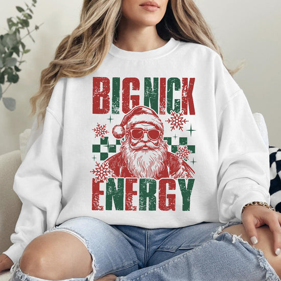 Big Nick Energy Christmas Sweatshirt and Hoodie, Retro Holiday Santa Sweatshirt, Merry Christmas Sweater, Christmas Santa Bow