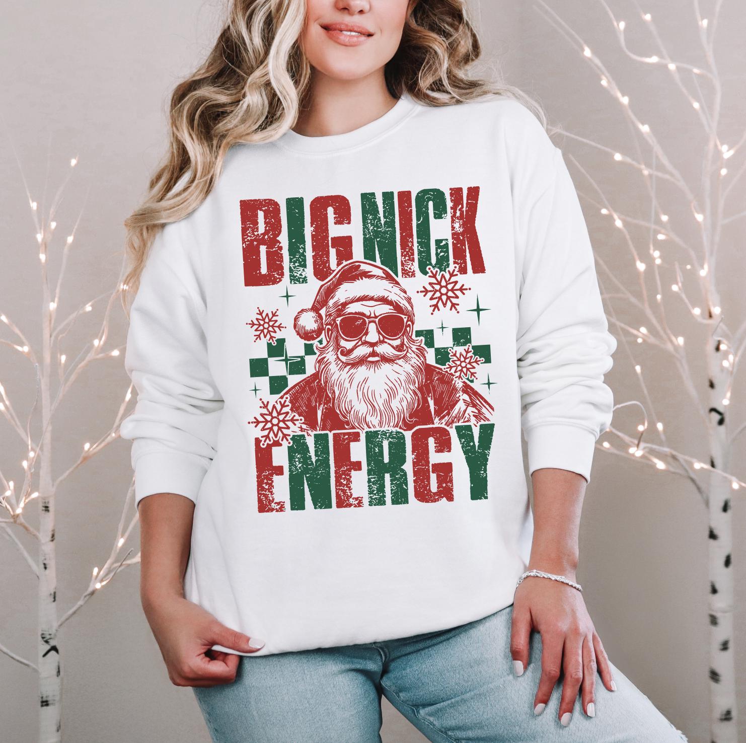 Big Nick Energy Christmas Sweatshirt and Hoodie, Retro Holiday Santa Sweatshirt, Merry Christmas Sweater, Christmas Santa Bow