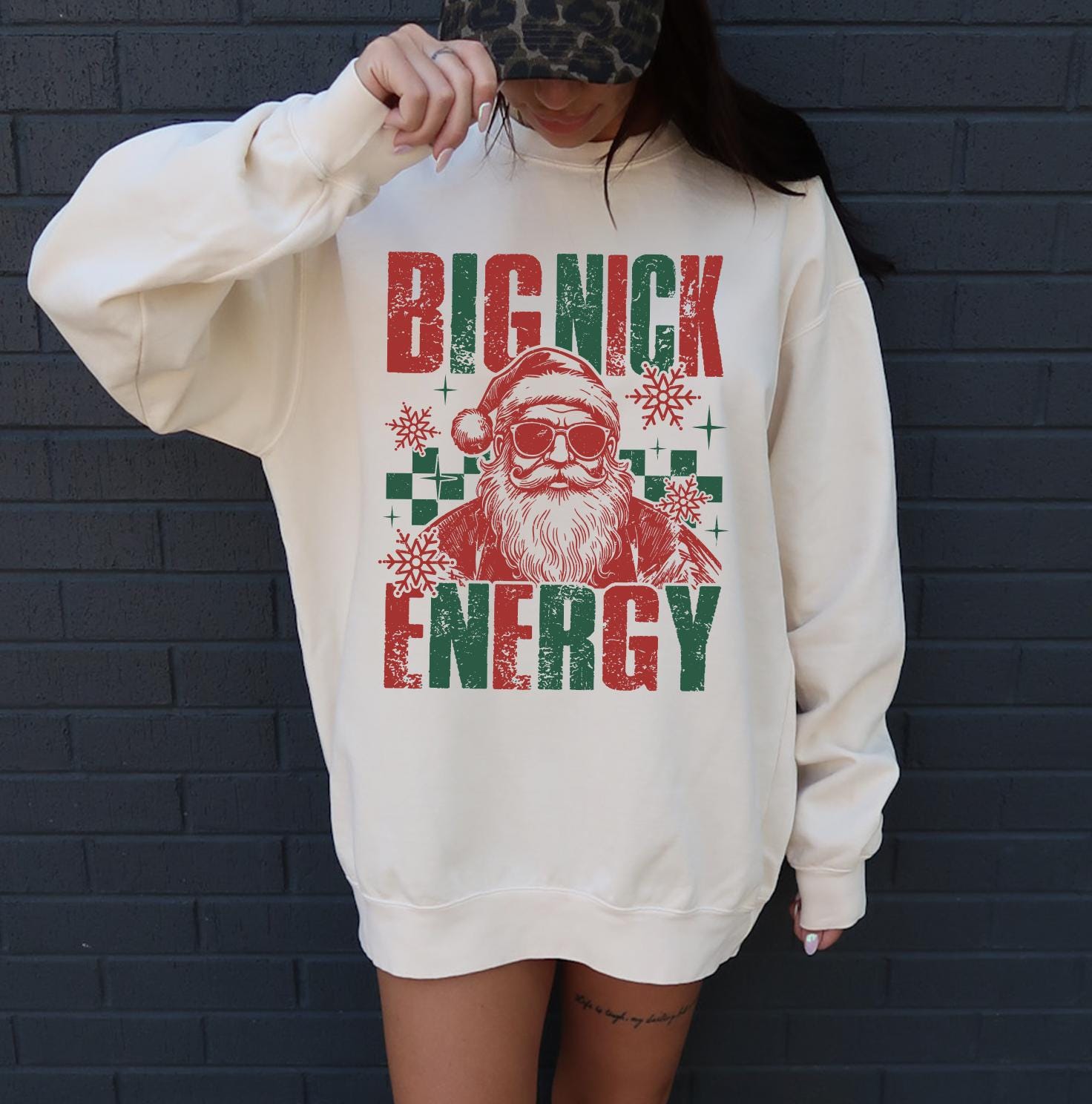 Big Nick Energy Christmas Sweatshirt and Hoodie, Retro Holiday Santa Sweatshirt, Merry Christmas Sweater, Christmas Santa Bow