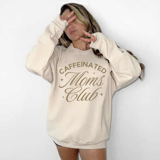 Caffeinated Moms Club Sweatshirt or T-Shirt | Funny Mom Shirt | Coffee Lover Mom Life Tee | Trendy Graphic Sweatshirt | DTG Printed Mom Gift