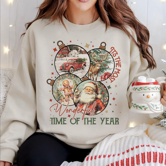 Merry Christmas DTG Printed Pink Sweatshirt or T-Shirt | Cute Holiday Graphic Tee | Pink Christmas Shirt