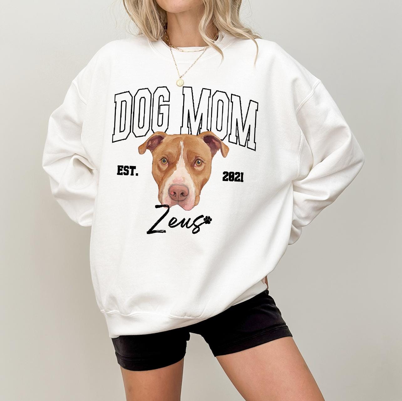 Custom Pet Christmas Sweatshirt with Photo & Name DTG Printed | Personalized Pet Portrait Sweater | Custom Dog Cat Graphic