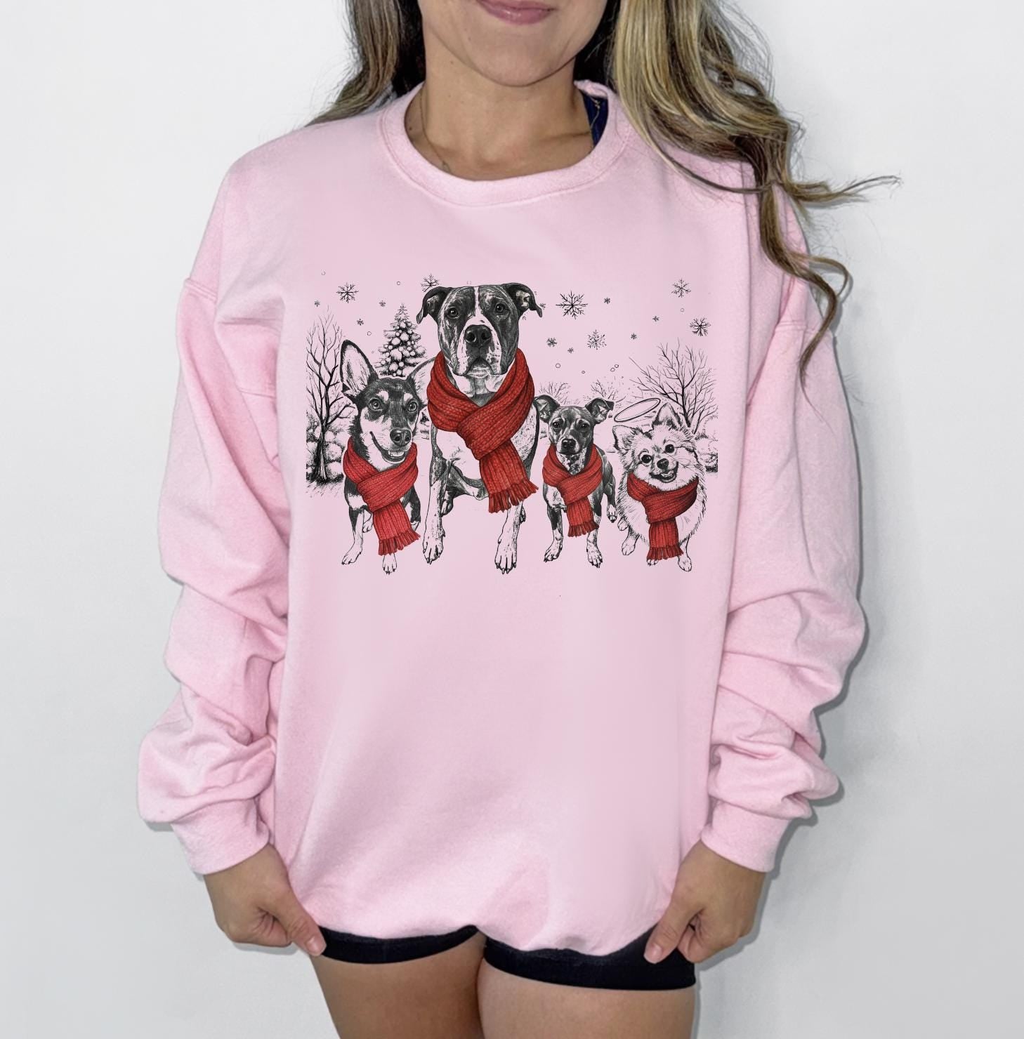 Custom Multi Pet Christmas T-Shirt with Photo & Name DTG Printed | Personalized Pet Portrait Shirt | Custom Dog Cat Sweatshirt