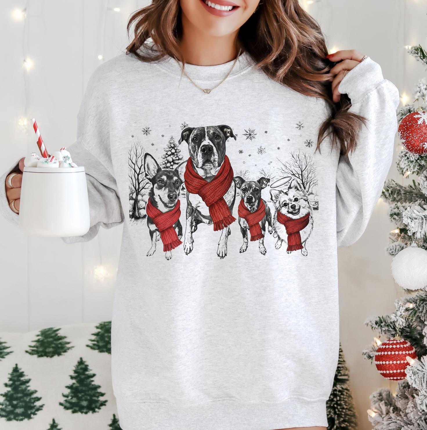 Custom Multi Pet Christmas T-Shirt with Photo & Name DTG Printed | Personalized Pet Portrait Shirt | Custom Dog Cat Sweatshirt