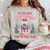 Most Wonderful Time of the Year DTG Printed Pink Santa Sweatshirt or T-Shirt | Cute Holiday Graphic Tee | Pink Christmas