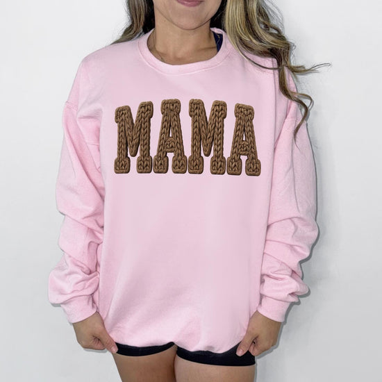 Mama or Custom Faux Yarn Sweatshirt or T-Shirt | Cozy Mom Graphic Tee | DTG Printed Mama Shirt | Cute Mama Sweater | Trendy Mom Clothing