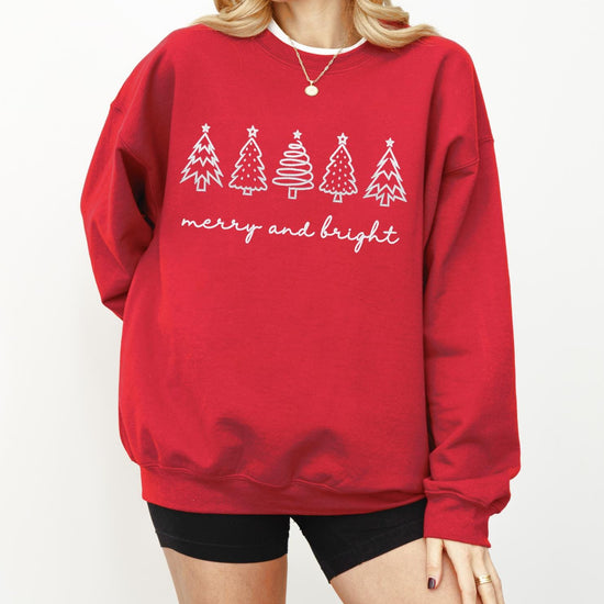Embroidered Merry & Bright | Trendy Christmas Pullover Cozy Sweatshirt | Cute Christmas Outfit