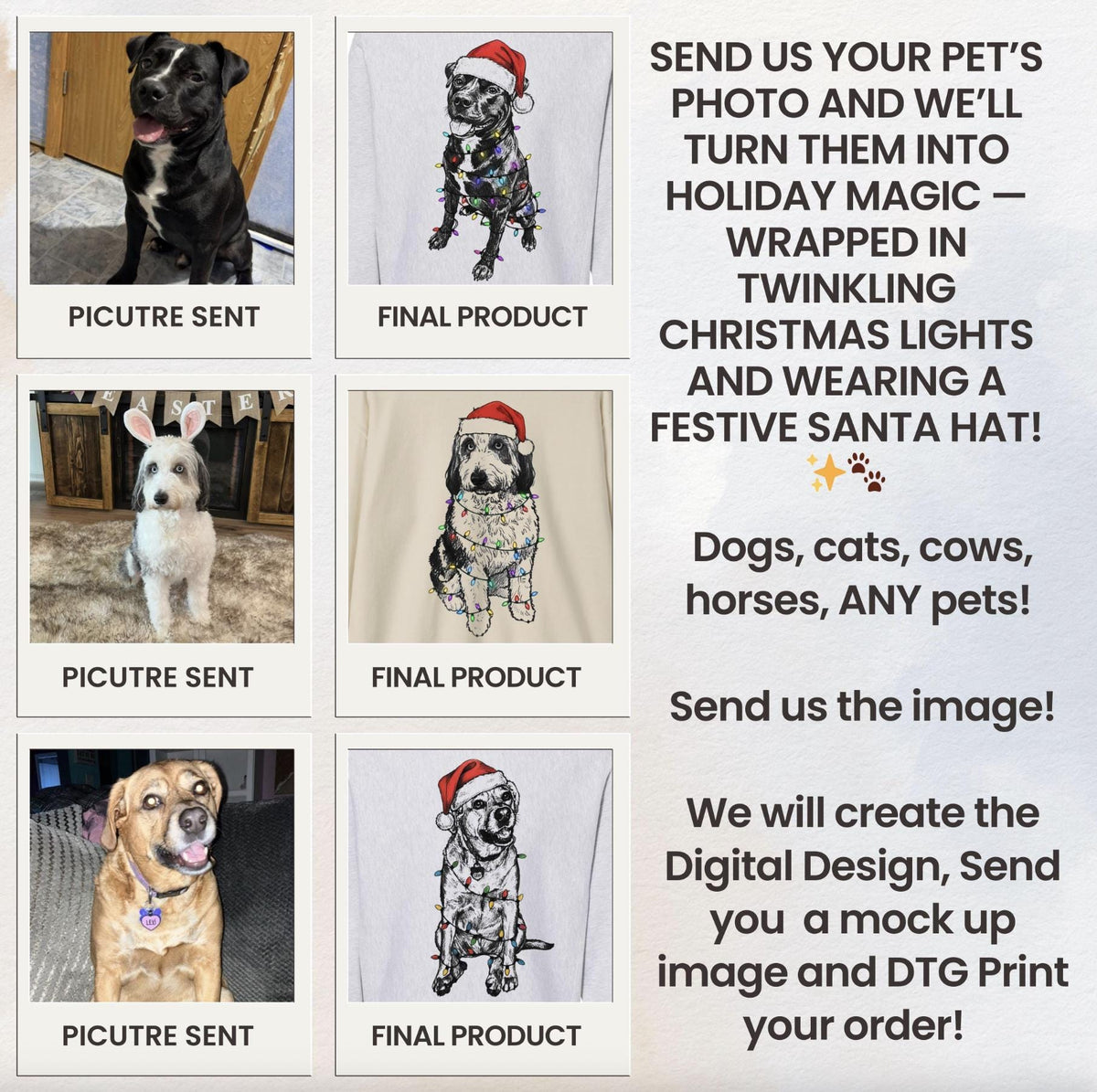 Custom Pet Christmas T-Shirt with Photo & Name DTG Printed | Personalized Pet Portrait Shirt | Custom Dog Cat Graphic Tee | Pet Lover Gift