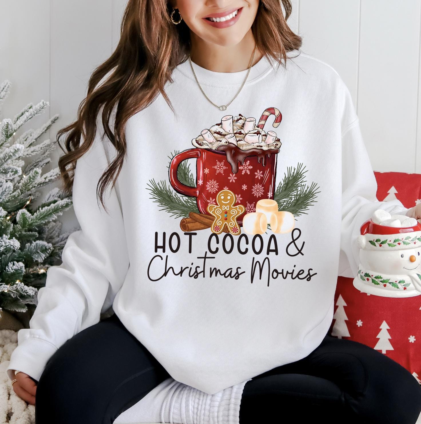 Christmas Movies DTG Printed Christmas Sweatshirt or T-Shirt | Cute Holiday Graphic Tee | Pink Christmas Shirt
