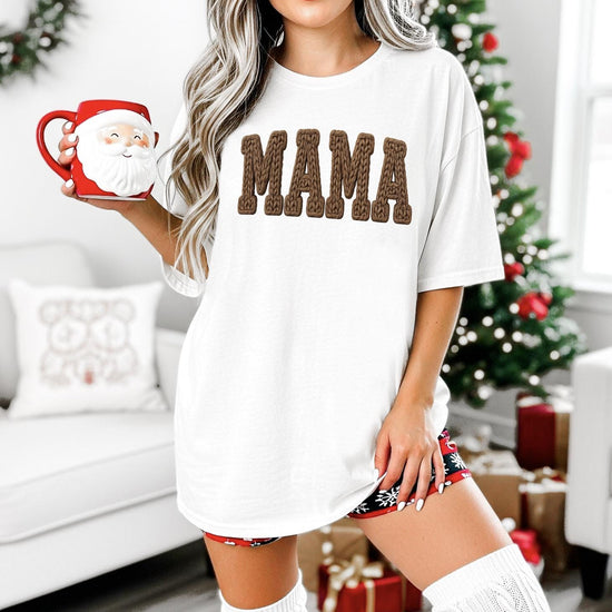 Mama or Custom Faux Yarn Sweatshirt or T-Shirt | Cozy Mom Graphic Tee | DTG Printed Mama Shirt | Cute Mama Sweater | Trendy Mom Clothing