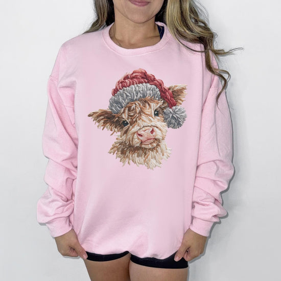 Faux Yarn Highland Cow Sweatshirt or T-Shirt | Cute Highland Cow Shirt | DTG Printed Farmhouse Tee | Cozy Western Cow Sweater