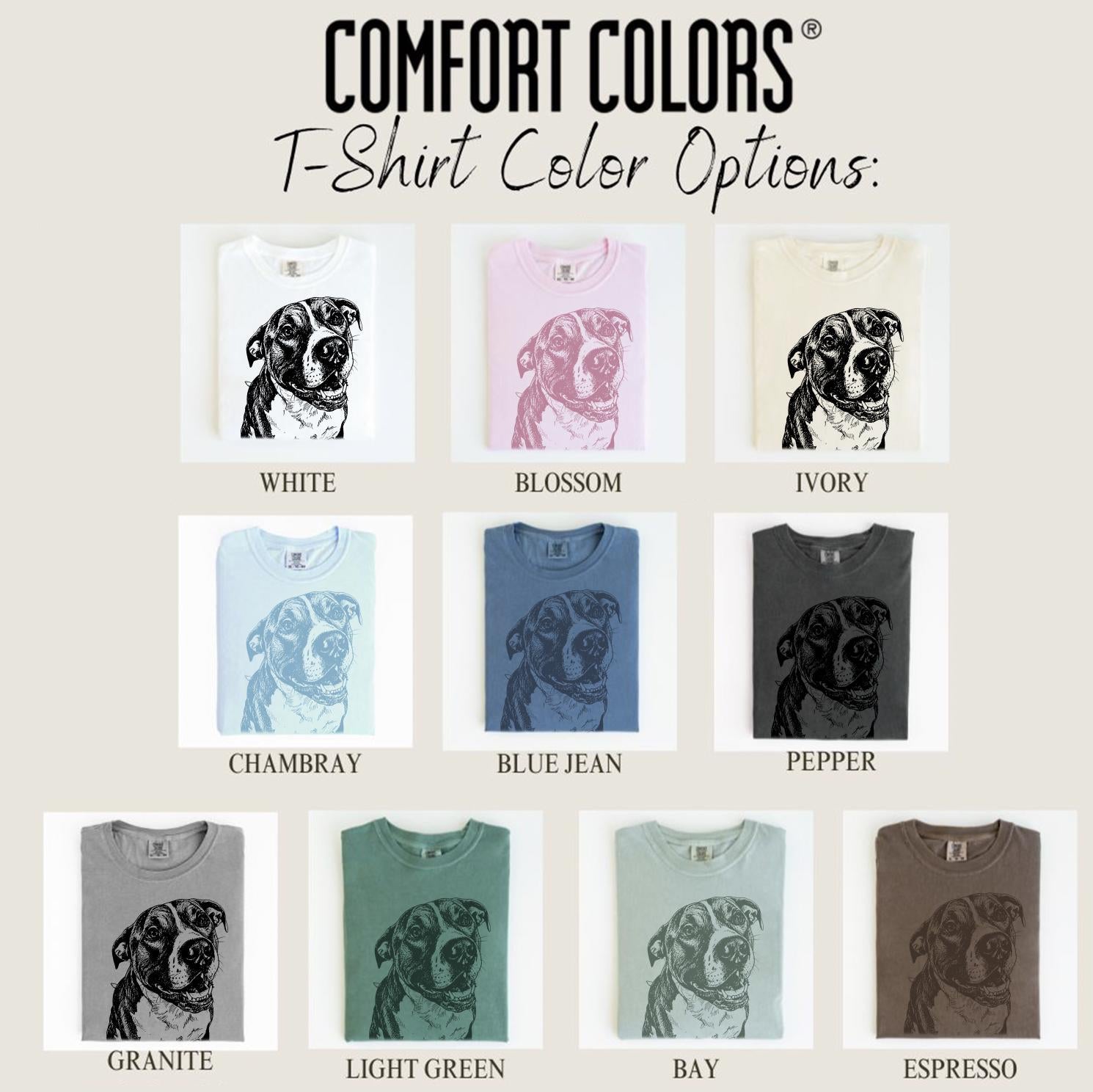 Custom DTG Printed Pet Comfort Colors T-shirt with Pet photo and name, Personalized Pet Portrait Shirt, Pet Lover Gift, Dog Lover