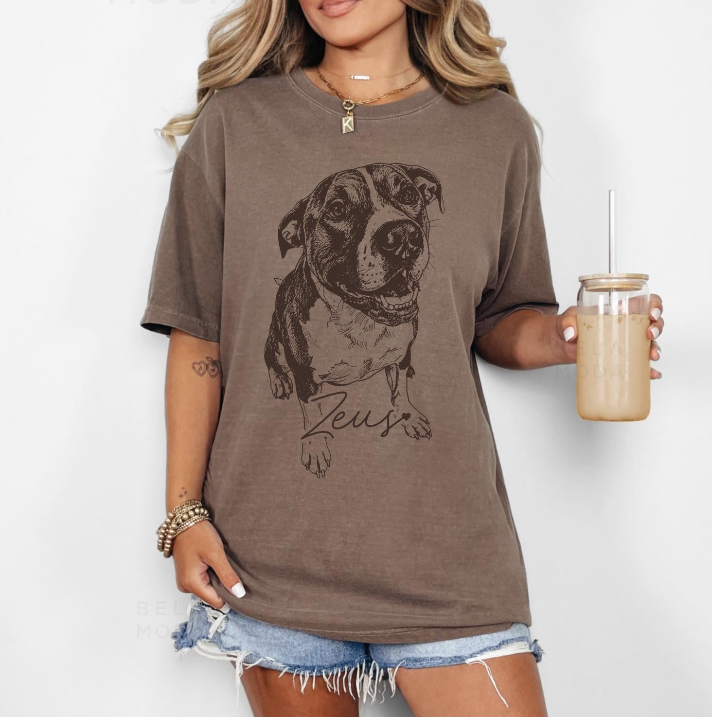 Custom DTG Printed Pet Comfort Colors T-shirt with Pet photo and name, Personalized Pet Portrait Shirt, Pet Lover Gift, Dog Lover