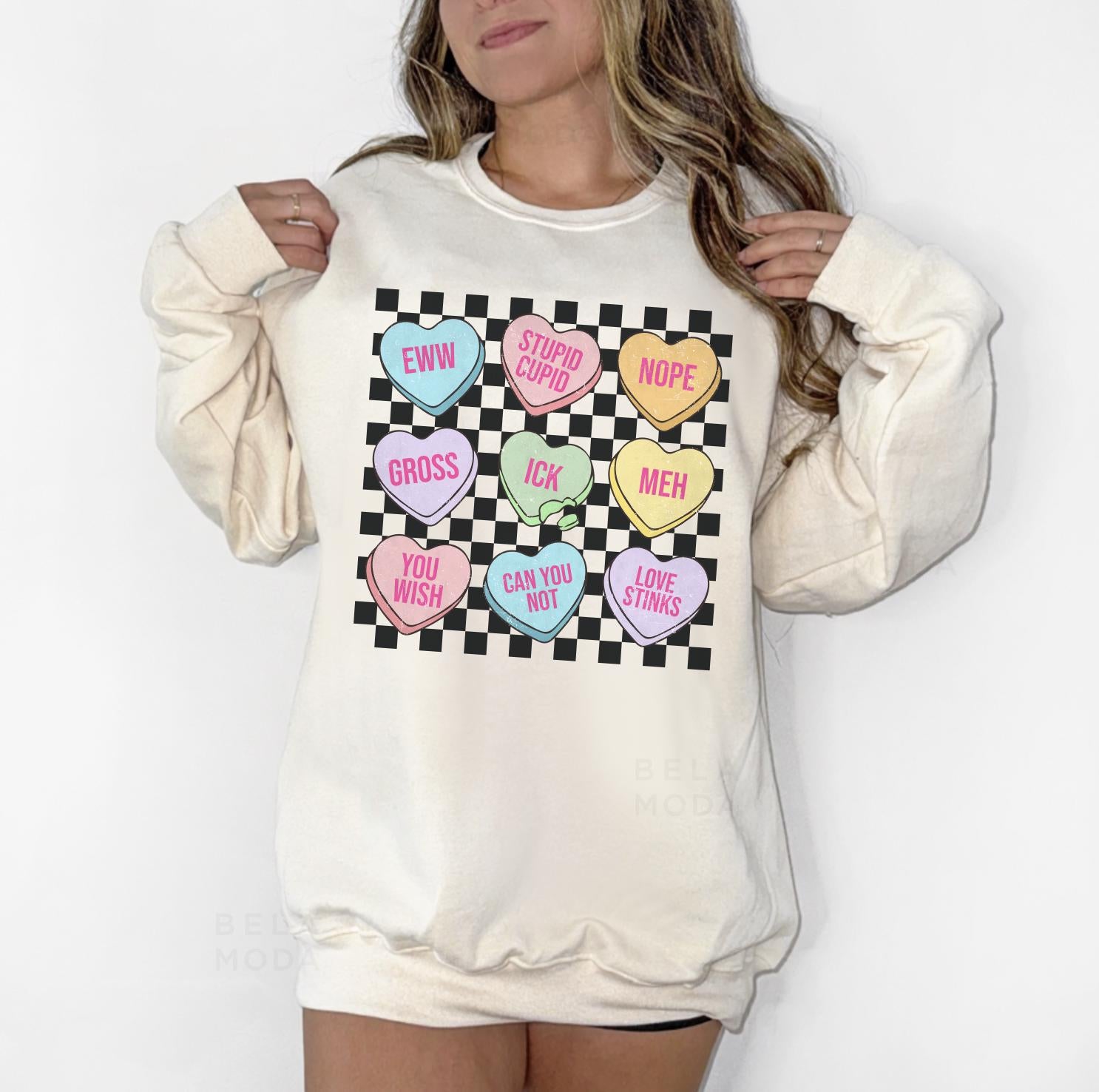 Valentines Conversation Hearts Sweatshirt, DTG Printed Womens Valentine's Day Sweatshirt, Couple Gift Sweatshirt, Anniversary Day Gift