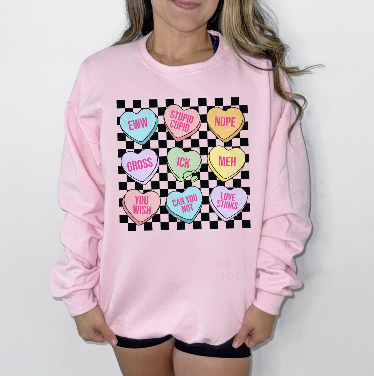 Valentines Conversation Hearts Sweatshirt, DTG Printed Womens Valentine's Day Sweatshirt, Couple Gift Sweatshirt, Anniversary Day Gift
