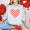 Valentines Checkered Heart Sweatshirt, DTG Printed Womens Valentine's Day Sweatshirt, Couple Gift Sweatshirt, Anniversary Day Gift