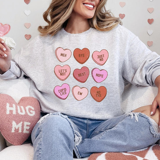 Valentines Conversation Hearts Sweatshirt, DTG Printed Womens Valentine's Day Sweatshirt, Couple Gift Sweatshirt, Anniversary Day Gift