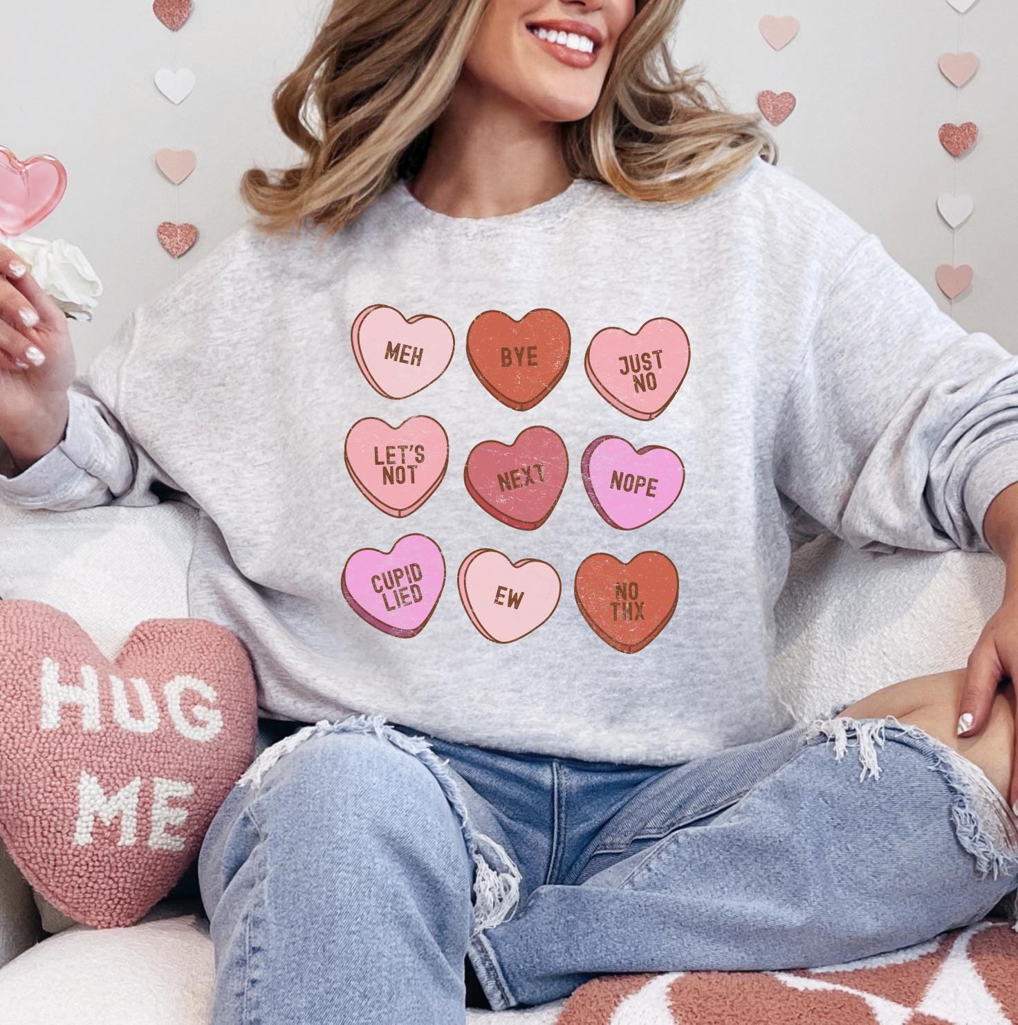 Valentines Conversation Hearts Sweatshirt, DTG Printed Womens Valentine's Day Sweatshirt, Couple Gift Sweatshirt, Anniversary Day Gift