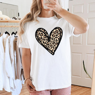 Leopard Heart Sweatshirt or T-Shirt, Comfort Colors Cheetah Tee, Boutique Valentine Shirt, Trendy Animal Print Shirt, Neutral Gift For Her