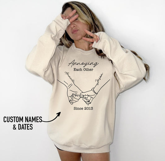 Personalized Date Sweatshirt with Names and Date, Custom Couple Pullover, Anniversaries Outfit, Matching Valentines Clothing, Wedding Gift