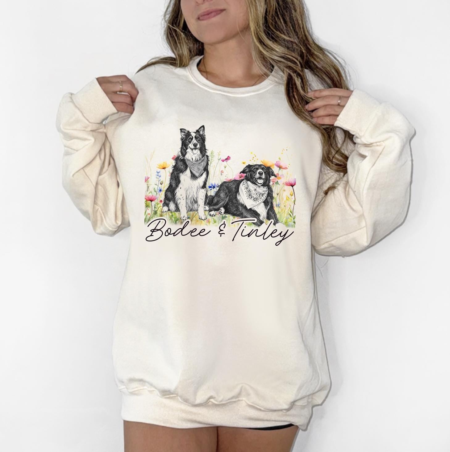 Custom Pet Spring Flowers T-Shirt or Sweatshirt DTG Printed | Personalized Pet Shirt | Custom Dog Cat Graphic Tee | Pet Lover Gift