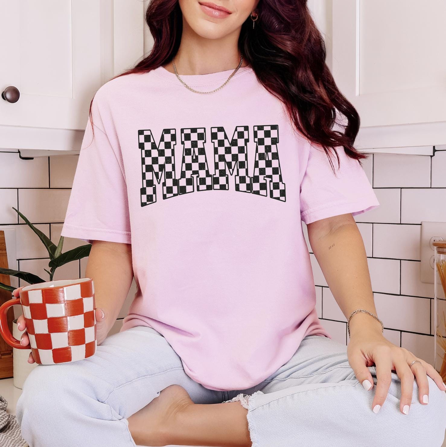 Checkered Mama T-Shirt or Sweatshirt – Checkered Mom Shirt, DTG Printed Graphic Tee, Gift for Moms, Trendy Boutique Style