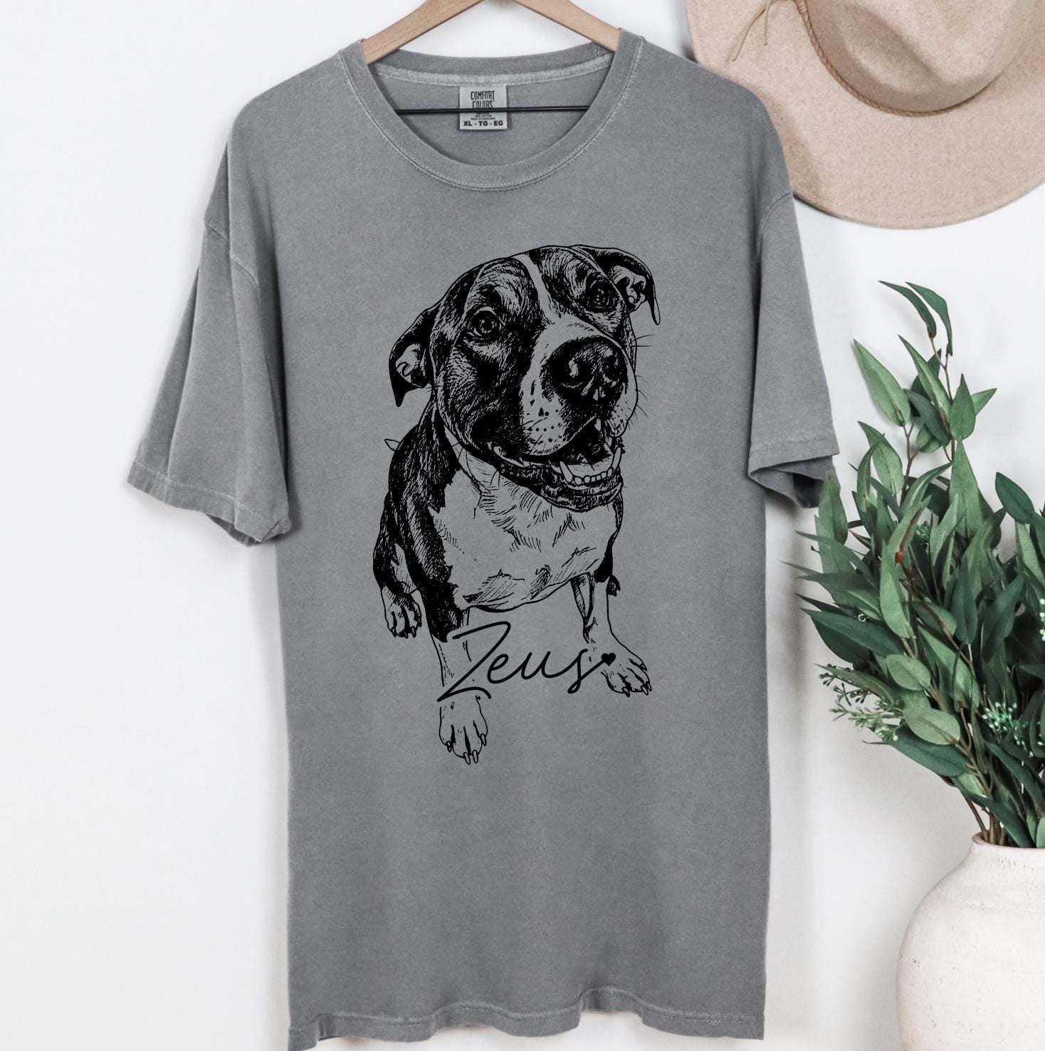 Custom DTG Printed Pet Comfort Colors T-shirt with Pet photo and name, Personalized Pet Portrait Shirt, Pet Lover Gift, Dog Lover