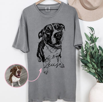 Custom DTG Printed Pet Comfort Colors T-shirt with Pet photo and name, Personalized Pet Portrait Shirt, Pet Lover Gift, Dog Lover