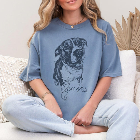 Custom DTG Printed Pet Comfort Colors T-shirt with Pet photo and name, Personalized Pet Portrait Shirt, Pet Lover Gift, Dog Lover