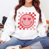 Valentines Checkered Smiley Hearts Sweatshirt, DTG Printed Womens Valentine's Day Sweatshirt, Couple Gift Sweatshirt, Anniversary Day Gift