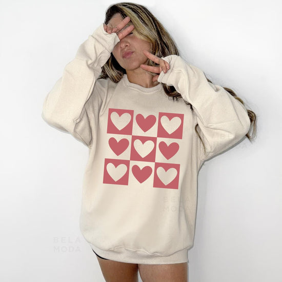 Valentines Hearts Sweatshirt, DTG Printed Womens Valentine's Day Sweatshirt, Couple Gift Sweatshirt, Anniversary Day Gift