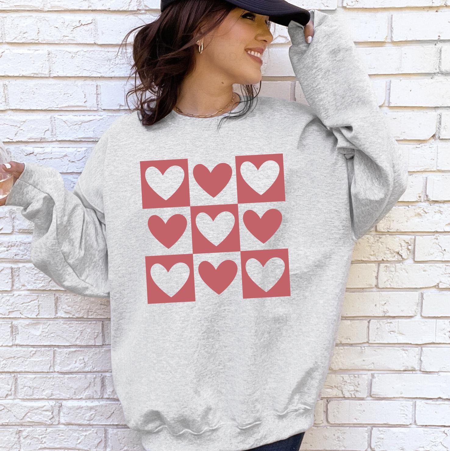 Valentines Hearts Sweatshirt, DTG Printed Womens Valentine's Day Sweatshirt, Couple Gift Sweatshirt, Anniversary Day Gift