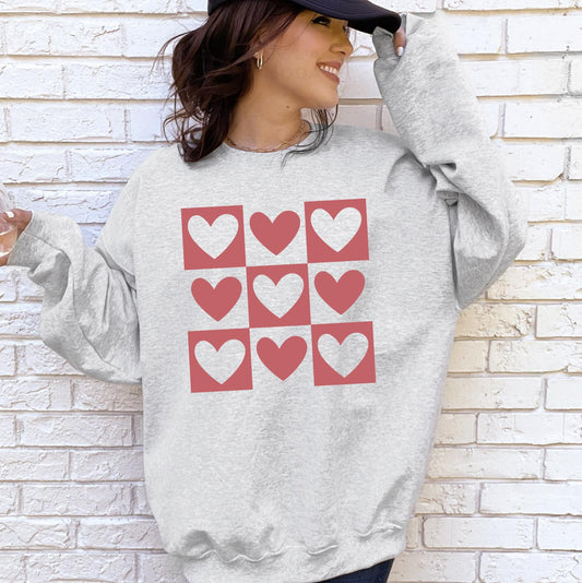 Valentines Hearts Sweatshirt, DTG Printed Womens Valentine's Day Sweatshirt, Couple Gift Sweatshirt, Anniversary Day Gift