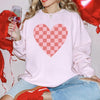 Valentines Checkered Heart Sweatshirt, DTG Printed Womens Valentine's Day Sweatshirt, Couple Gift Sweatshirt, Anniversary Day Gift