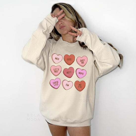 Valentines Conversation Hearts Sweatshirt, DTG Printed Womens Valentine's Day Sweatshirt, Couple Gift Sweatshirt, Anniversary Day Gift