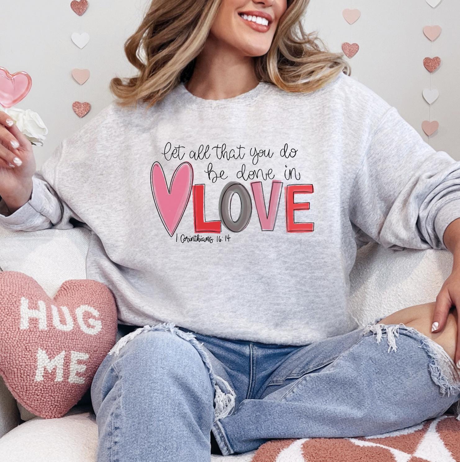 Valentines Love Sweatshirt, DTG Printed Womens Valentine's Day Sweatshirt, Couple Gift Sweatshirt, Anniversary Day Gift