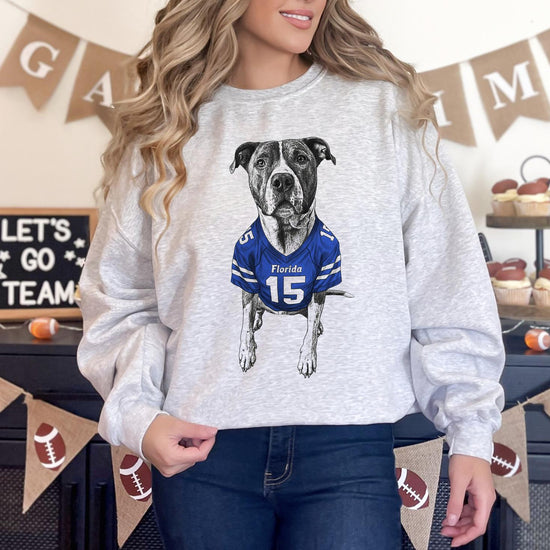 Custom Football Pet Christmas T-Shirt with Photo & Name DTG Printed | Personalized Pet Portrait Shirt | Custom Dog Cat Graphic Tee