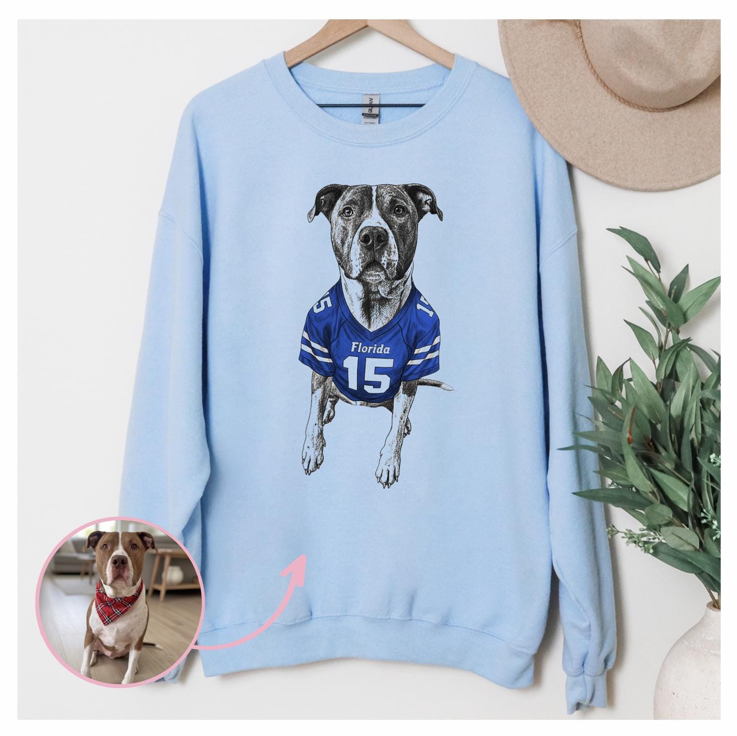 Custom Football Pet Christmas T-Shirt with Photo & Name DTG Printed | Personalized Pet Portrait Shirt | Custom Dog Cat Graphic Tee