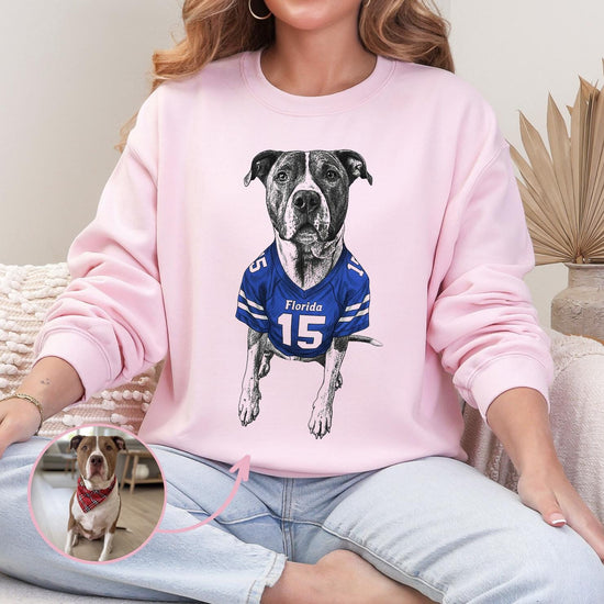Custom Football Pet Christmas T-Shirt with Photo & Name DTG Printed | Personalized Pet Portrait Shirt | Custom Dog Cat Graphic Tee