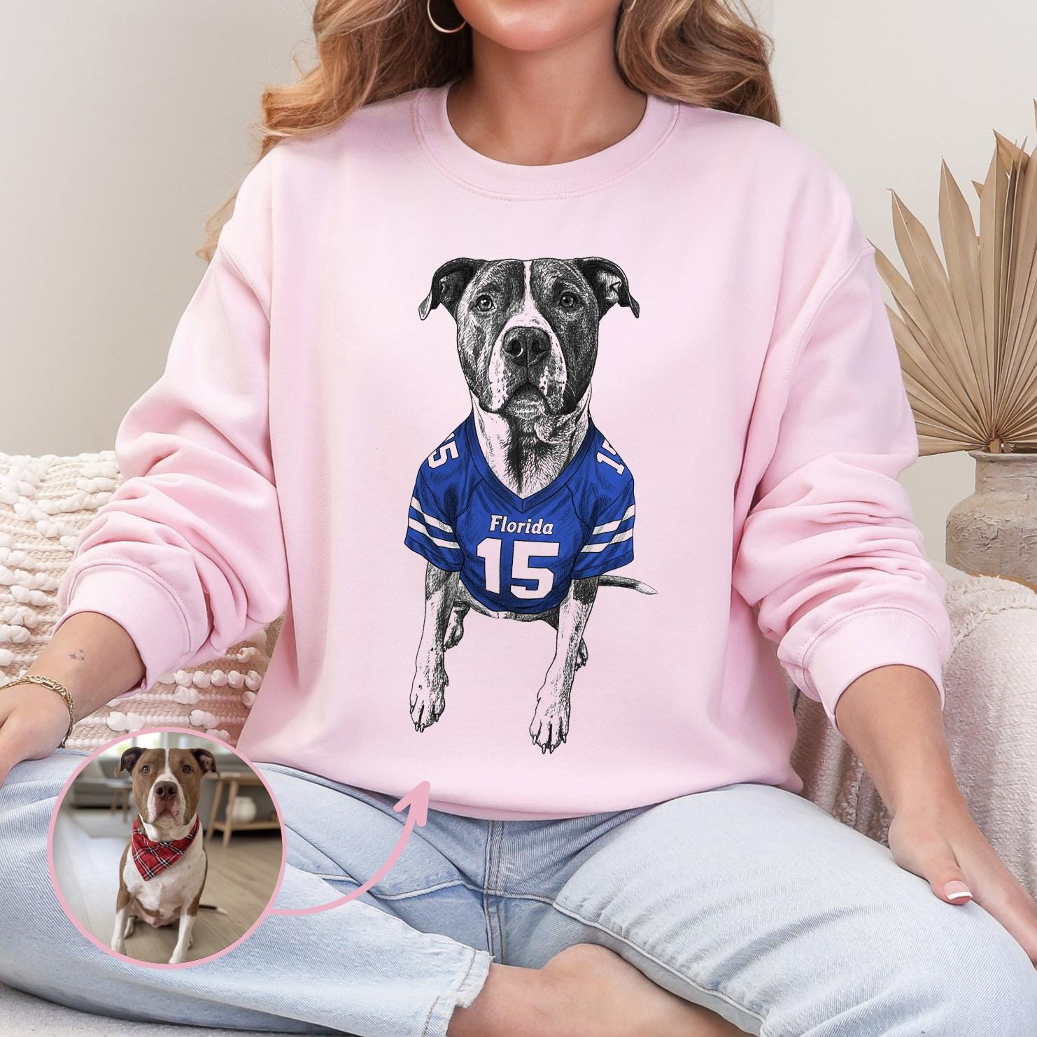 Custom Football Pet Christmas T-Shirt with Photo & Name DTG Printed | Personalized Pet Portrait Shirt | Custom Dog Cat Graphic Tee