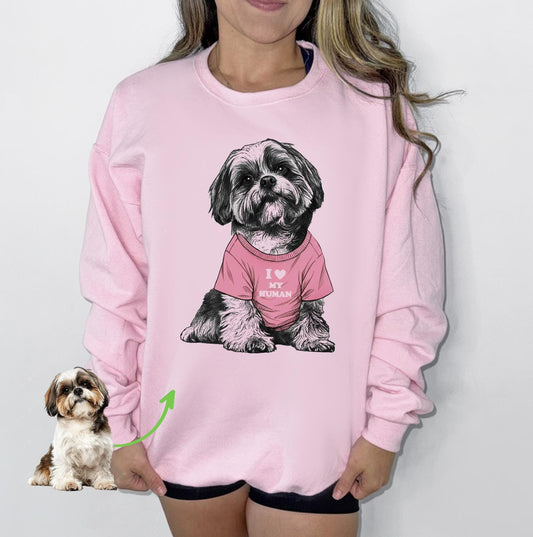 Custom Photo of Your Dog in a T-Shirt with Custom Text, Unisex T-Shirt or Sweatshirt, DTG Printed