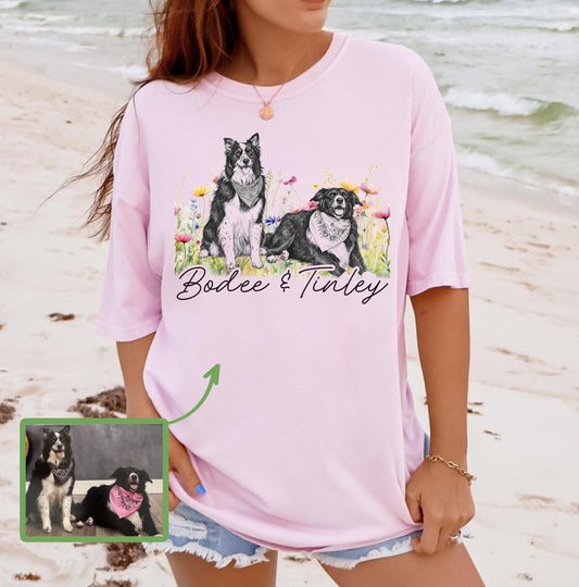 Custom Pet Spring Flowers T-Shirt or Sweatshirt DTG Printed | Personalized Pet Shirt | Custom Dog Cat Graphic Tee | Pet Lover Gift