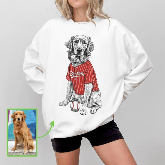 Custom Baseball Pet T-Shirt with Photo & Name DTG Printed | Personalized Pet Portrait Shirt | Custom Dog Cat Graphic Tee
