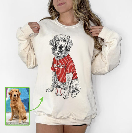 Custom Baseball Pet T-Shirt with Photo & Name DTG Printed | Personalized Pet Portrait Shirt | Custom Dog Cat Graphic Tee